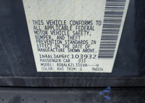 2015 Nissan Altima from USA, damaged, VIN 1N4ALA43LAP6PC103